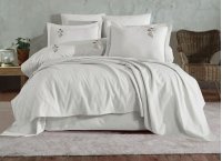Постільна білизна Washed Cotton Saheser - Noris Stone з вишивкою та покривалом піке (Turkey), євро